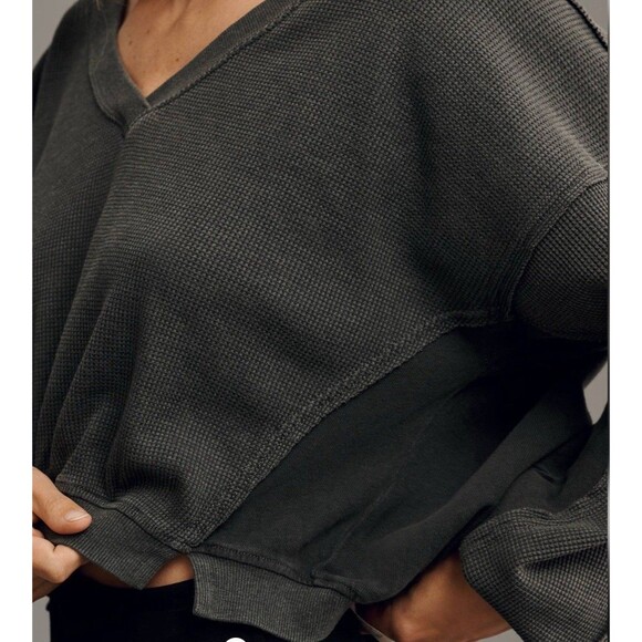 Daily Practice by Anthropologie Grasse Long-Sleeve Top Gray Waffle Medium Yoga - Picture 2 of 8